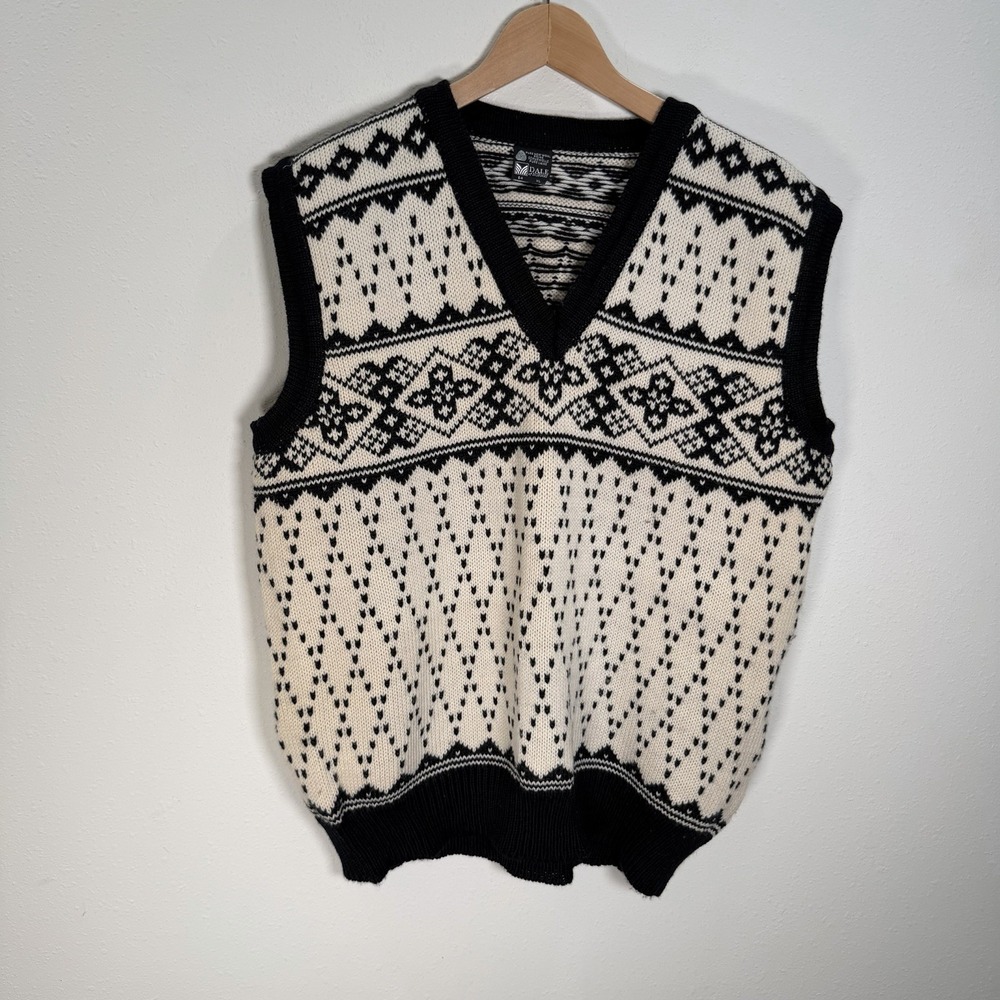 Dale Of Norway Sweater Vest Mens Sz XL 54 Ivory Black Nordic Fair Isle 100% Wool